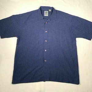Ocean Curraet Men's Blue Polyester Checked Short Sleeve Collared Casual Shirt XL